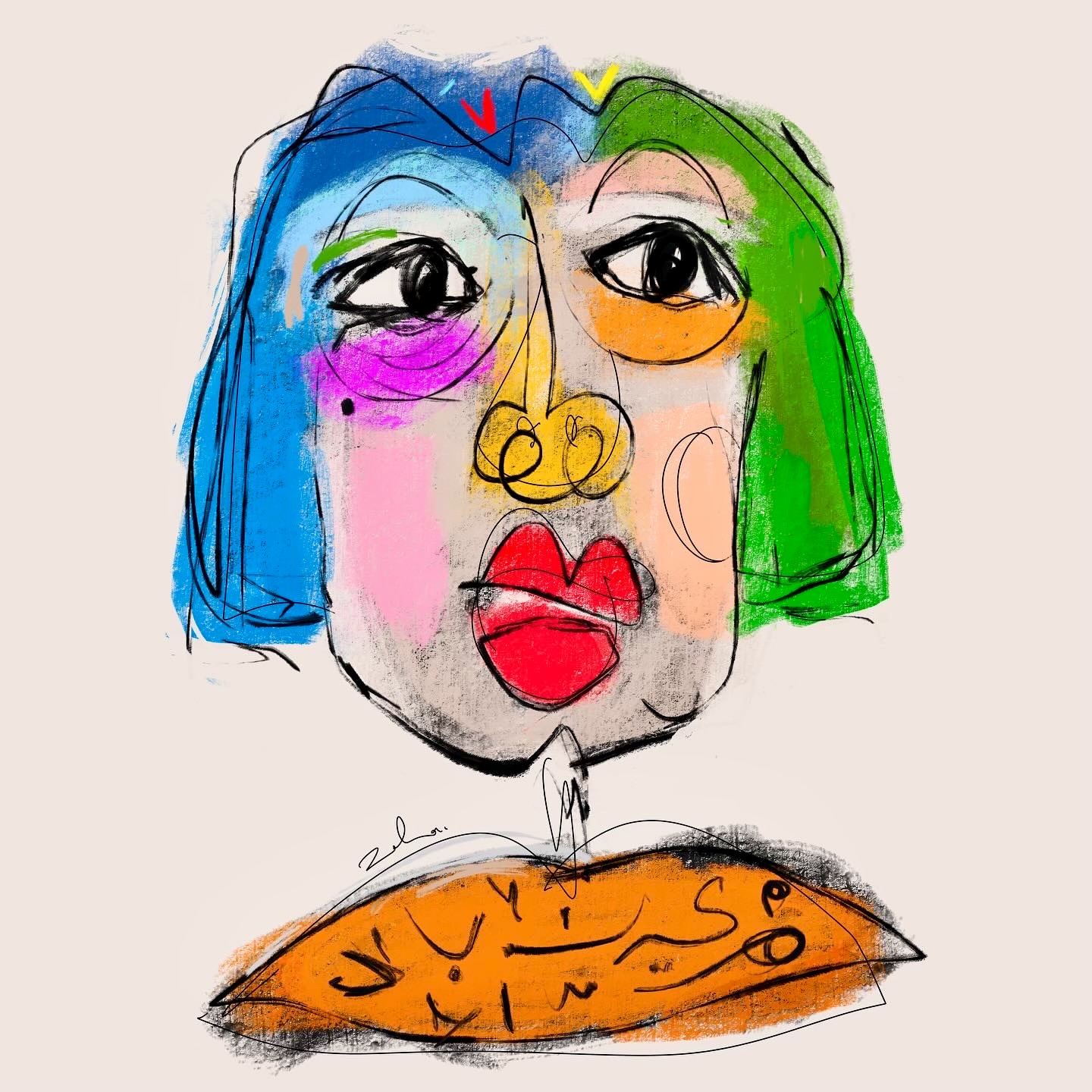 Bani Adam by Zoha Abdulsater — hybrid media on canvas, 100 × 100 cm